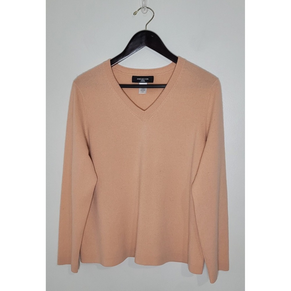 Jones New York 100% Cashmere V Neck Sweater Classic Preppy Coral Peach Size XL - Picture 1 of 5